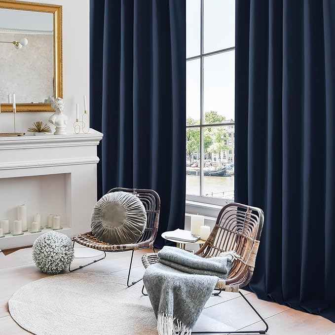 Deconovo Blackout Curtains, Thermal Insulated, W52 x L63 2 Panels, Back Tab, Machine Washable, Room-Darkening Drapes for Bedroom/Living Room Navy Blue