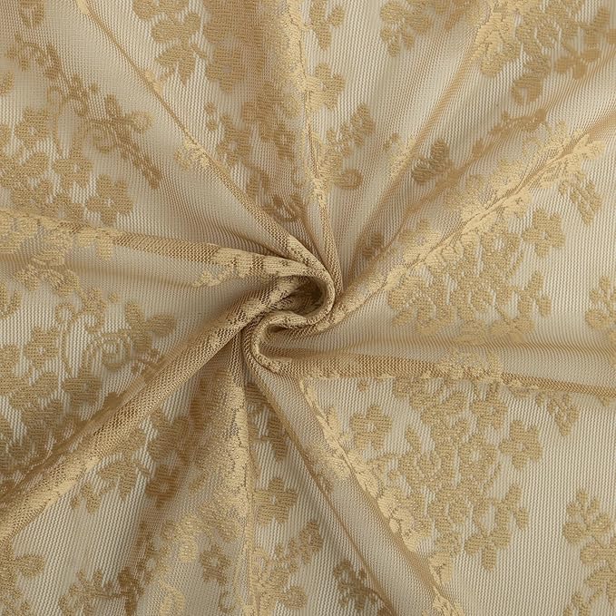 YJ YANJUN Vintage Lace Curtains 2 Panels Farmhouse Short Tan Sheer Curtains for Kitchen Bathroom Rustic Scalloped Half Drapes 45 inch Length Light Filtering W52 X L45,Taupe/Khaki