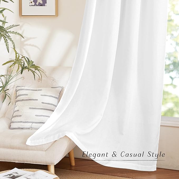 NICETOWN White Linen Bedroom Curtains 84 inches Long, Grommet Thick Linen Blend Window Treatments Privacy Assured with Light Filtering for Living Room, W42 x L84, 2 Panels