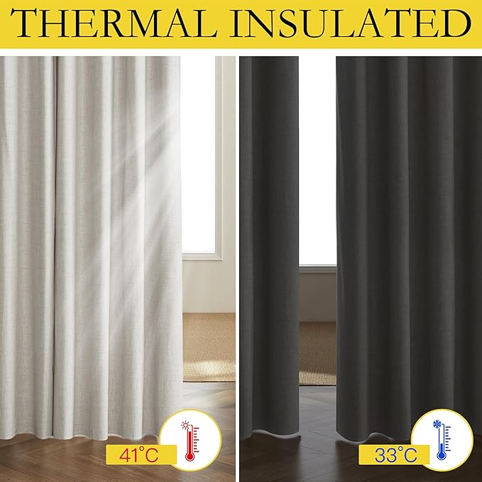 NICETOWN Snowbound Vintage Linen 100% Blackout Curtains for Living Room, Thermal Insulated Curtains 84" Long, Noise Reducing Window Treatment Drapes for Dining Room, 62" Wide Per Panel, Set of 2