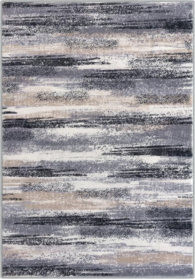 Lansny Modern Abstract 6x9 Machine Washable Living Room Rug Non-Slip Soft Bedroom Area Rug Grey Black Multi Ultra Thin Print Faux Wool Floor Carpet Throw Rugs for Nursery Playroom Dining Room Indoor