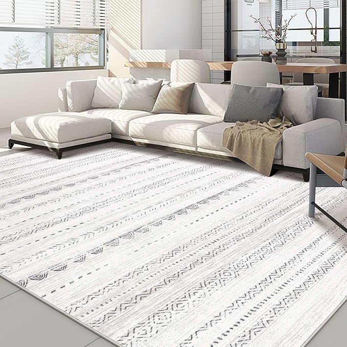 Nakagishi 9x13 Area Rugs Living Room: Washable Boho Large Neutral Soft Farmhouse Rug Stain Resistant Modern Moroccan Non-Slip Indoor Carpet for Bedroom Nursery Kids Playroom Office Dining Room- Grey
