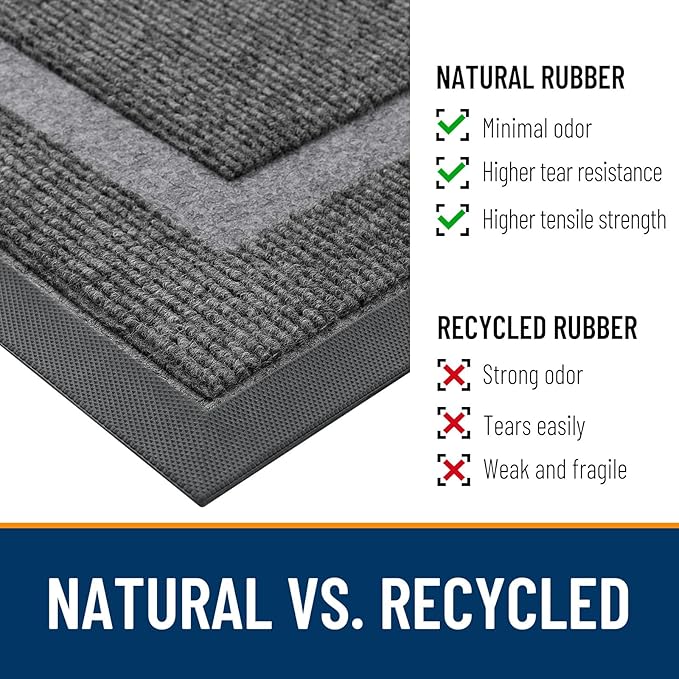 OLANLY Front Door Mat Indoor Outdoor Entrance, Waterproof All-Season, All-Weather Doormat, Sturdy Natural Rubber, Fade Resistant, Low Profile, Easy Clean Patio Porch Entryway Mat, 59x20, Dark Grey