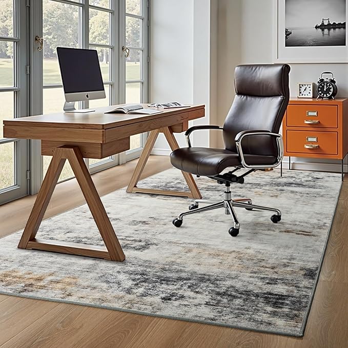 Toneed Abstract Area Rug 8x10 Modern Washable Rug Soft Non Slip Rug Low Pile for Bedroom Living Room Dining Room Grey/Brown