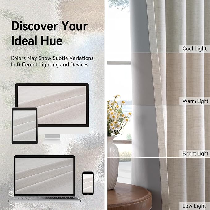 100% Blackout Shield Linen Blackout Curtains for Bedroom, Beige Grommet Curtains for Living Room, Thermal Insulated Room Darkening Drapes for Nursery, Boho Home Decor, 50" W x 108" L, 2 Panels
