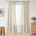 Nanspring Extra Long 120 Inch Curtains for Living Room Birch Beige Linen Light Filtering Semi Sheer Curtain Back Tab Modern Farmhouse Decor Floor to Ceiling High Window for Bedroom 52x120, 2 Panels