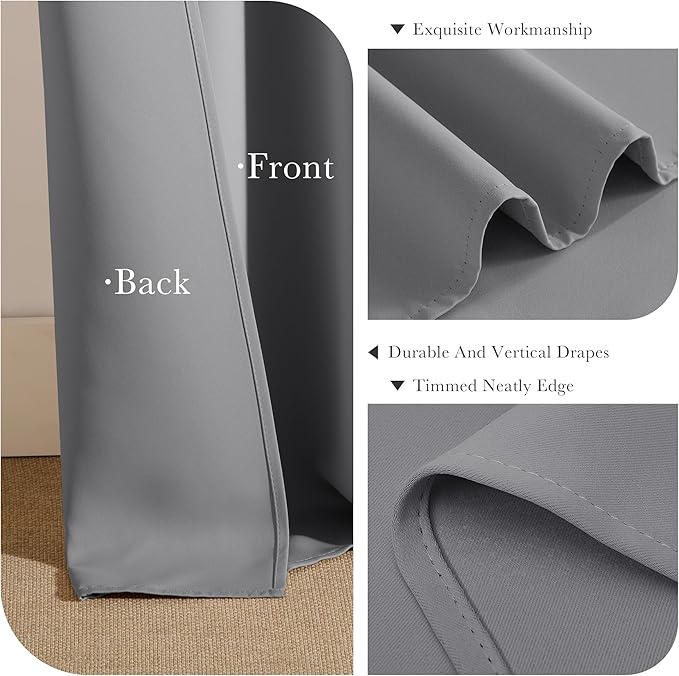 PONY DANCE Blackout Curtains Thermal Insulated Window Treatment Panels Room Darkening Blackout Drapes for Living Room Back Tab/Rod Pocket Bedroom Draperies, 52x63 Inch, Silver Grey, 2 Panels