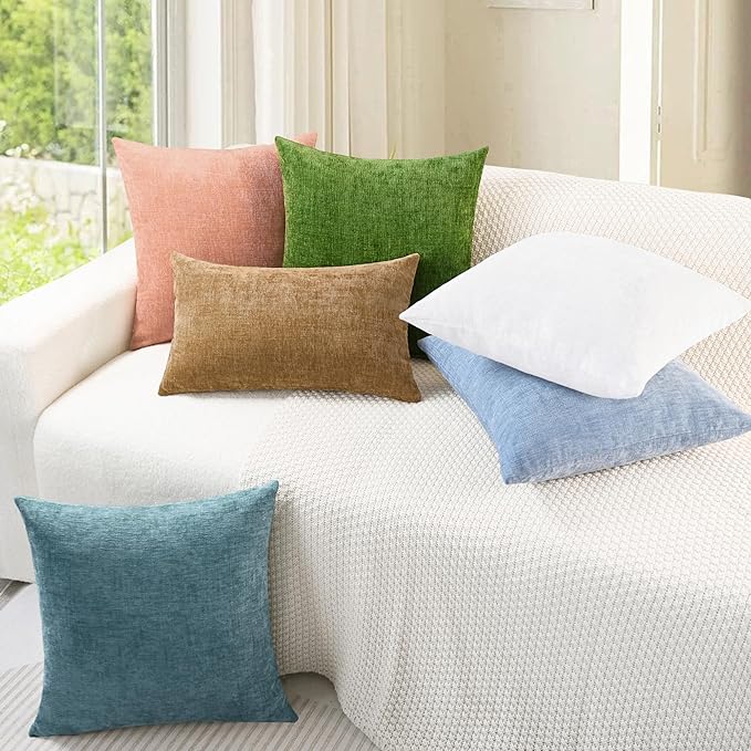 CaliTime Throw Pillow Covers Decorative 12 X 20 Inches Pack of 2 Cozy Chenille Cushion Cases for Couch Sofa Bed Living Room Home Smoke Blue