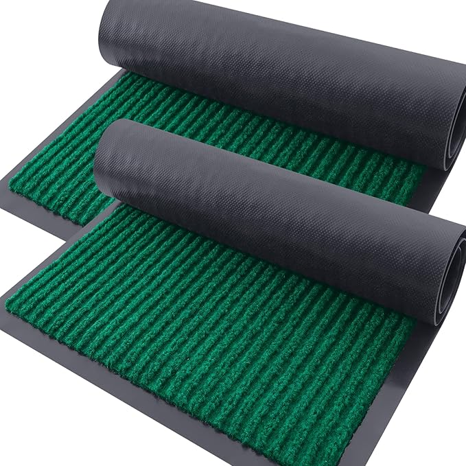 OLANLY Front Door Mat Indoor Outdoor Entrance, 2-Pack 35 x 23 Inch, Waterproof Heavy Duty Doormat, Fade Resistant, Low Profile, Easy Clean Patio Porch Welcome Floor Mats for Entry, Green