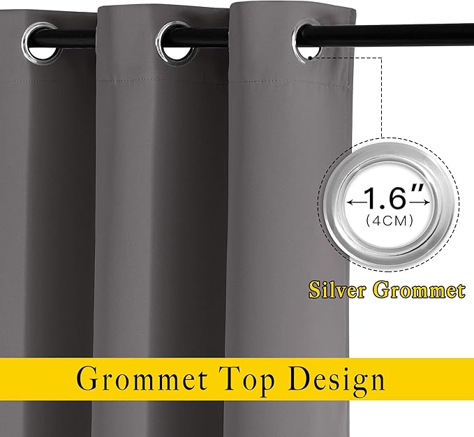 NICETOWN Grey Room Darkening Curtains Blackout 36 inch Curtains for Kitchen, Grommet Solid Window Treatments Sound Reducing for Bedroom, 2 Panels, W37 x L36, 2 Panels