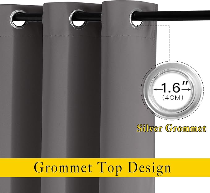 NICETOWN Grey Blackout Curtains 63 inch Length for Bedroom, Grommet Top Room Darkening Thermal Window Treatments Solid Vertical Drapes for Living Room, 2 Panels, W40 x L63
