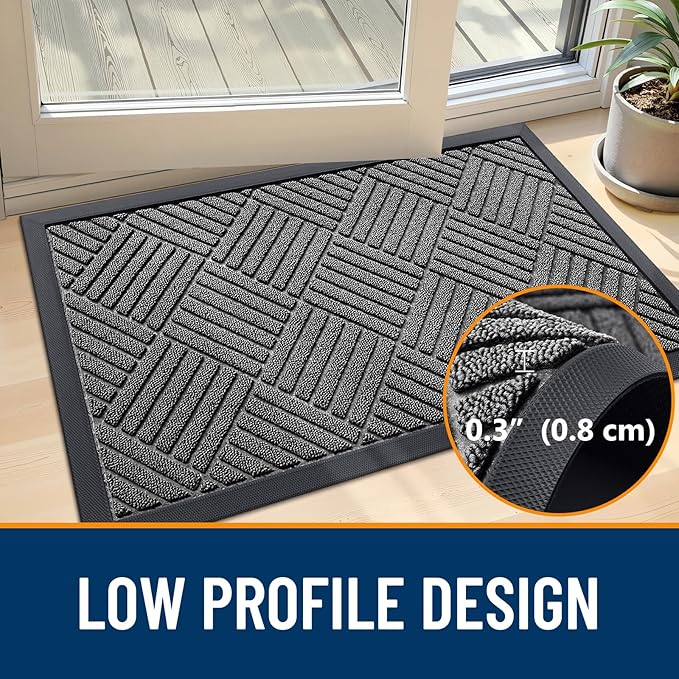 OLANLY Front Door Mat Outside Entrance 71x47, Absorbent, Heavy Duty Sturdy Natural Rubber Doormat Indoor Outdoor, Stain and Fade Resistant, Non-Slip Low Profile Floor Mat for Entryway, Grey Diamond