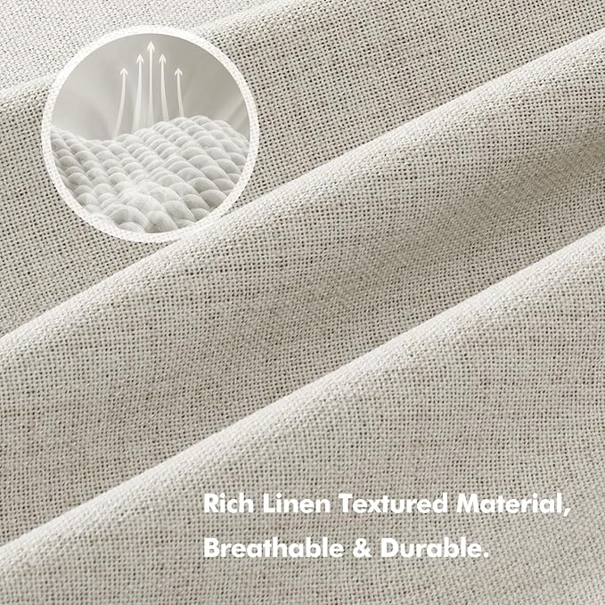 MIULEE 100% Blackout Linen Curtains for Bedroom, Light Cream Solid Luxury Decor Thermal Insulation Room Darkening Drapes for Living Room Nursery Back Tab Rod Pocket 42 x 72 Inches, 2 Panels