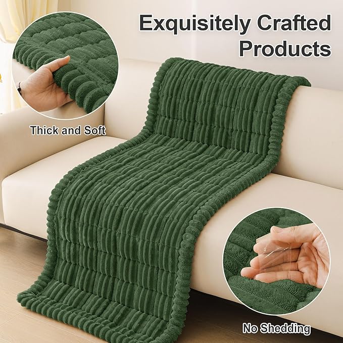 hyha Couch Covers for Dogs Washable, Non Slip Plush Dog Sofa Protectors, Fuzzy Pet Couch Covers for 3 Cushion Sofa Pet Friendly (Dark Green, 27.6" x 27.6")