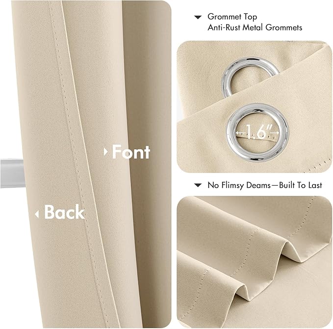 MIULEE Short Curtains for Windows - Cream Beige Blackout Half Window Curtains Thermal Insulated Privacy Drapes for Kitchen Bedroom Bathroom Grommet Top Small Basement Tiers W40 x L36 Inch 2 Panels