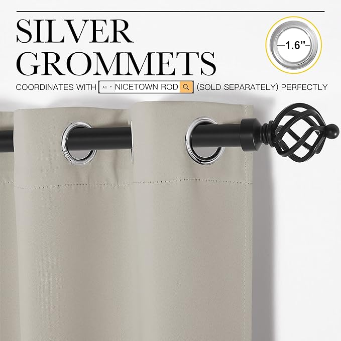 NICETOWN Room Darkening Curtain Panels for Living Room, Thermal Insulated Grommet Room Darkening Draperies/Drapes for Window (Natural, 2 Panels, W29 x L45 -Inch)