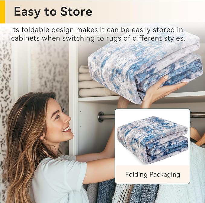 Washable Area Rugs 10'x12' Non-Slip Modern Abstract Soft for Living Room Entryway Bedroom Nursery, Print Pattern, Blue Grey Navy Gray