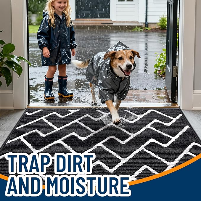 OLANLY Front Door Mat, Non-Slip Rubber Backing, Dirt Resistant and Absorbent, Washable, Easy to Clean Low-Profile Indoor Doormat for Back Door, Entryway, Inside Entrance, 32x20, Deep Black
