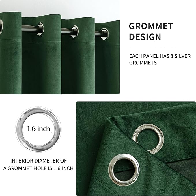 MIULEE Christmas Velvet Curtains Emerald Green Elegant Grommet Curtains Thermal Insulated Soundproof Room Darkening Curtains/Drapes for Classical Living Room Bedroom Decor 52 x 63 Inch Set of 2