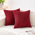 Pack of 2 Corduroy Decorative Throw Pillow Covers 16x16 Inch Soft Striped Pillow Covers Modern Farmhouse Home Decor for Sofa Living Room Couch Bed（Wine Red）