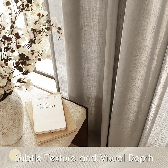 Taupe Linen Curtains 102 inches Long for Living Room Back Tab Rustic Farmhouse Semi Sheer Light Filtering Window Curtain Dining Room Soft Thick Flax Linen Textured Drapes Burlywood Birch Dark Brown