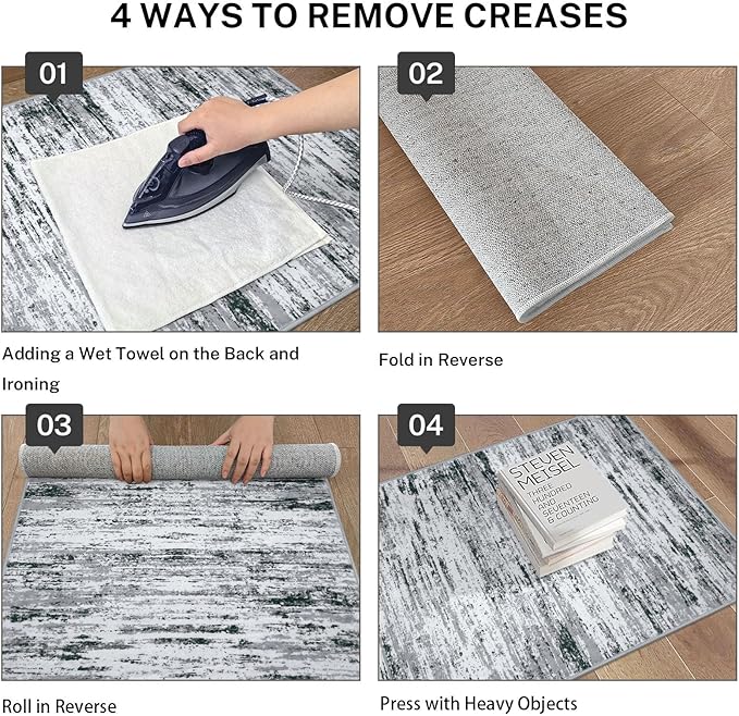 Lansny Modern Abstract Small Area Rug Indoor 3x5 Washable Rug Non-Slip Soft Entryway Rug Black Gray White Kitchen Mats Thin Print Faux Wool Floor Carpet Throw Rugs for Entrance Bedroom Home Decor