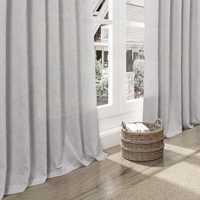 Grey Linen Curtains 102 Inches Long for Living Room 2 Panel Set Back Tab Rod Pocket Semi Sheer Curtains Light Filtering Burlap Extra Long Drapes Neutral Farmhouse Decor for High Window 40x102