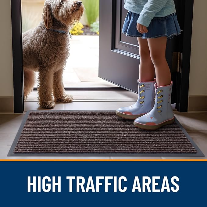 OLANLY Front Door Mat Indoor Outdoor Entrance, 2-Pack 71 x 23 Inch, Waterproof Heavy Duty Doormat, Fade Resistant, Low Profile, Easy Clean Patio Porch Welcome Floor Mats for Entry, Tan