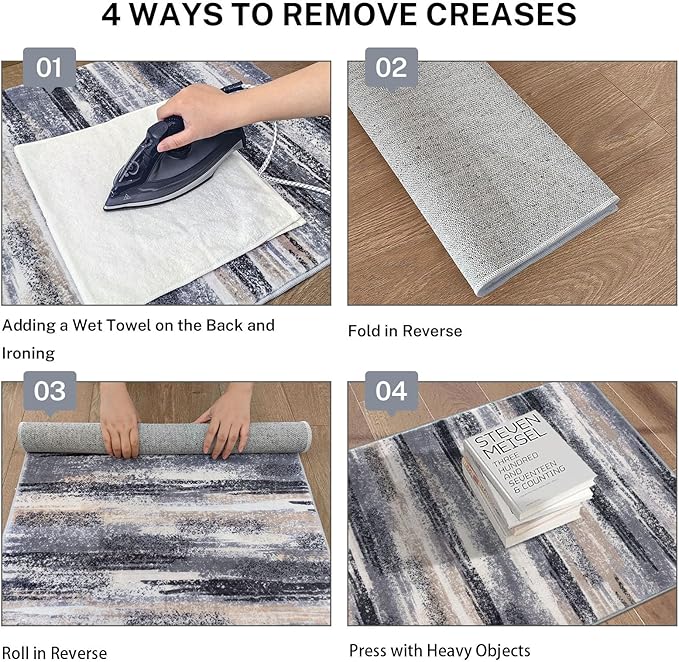 Lansny Modern Abstract Runner Rug 2.6x16, Grey Black Multi Washable Long Kitchen Runner Non-Slip Soft Hallway Rug Runner Thin Print Faux Wool Carpet for Entryway Bedroom Laundry Room Indoor Home Decor