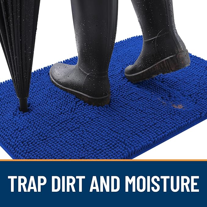 OLANLY Dog Door Mat for Muddy Paws 47x24, Absorbs Moisture and Dirt, Absorbent Non-Slip Washable Doormat, Quick Dry Chenille Mud Mat for Dogs, Entry Indoor Entryway Carpet for Inside Floor, Royal Blue