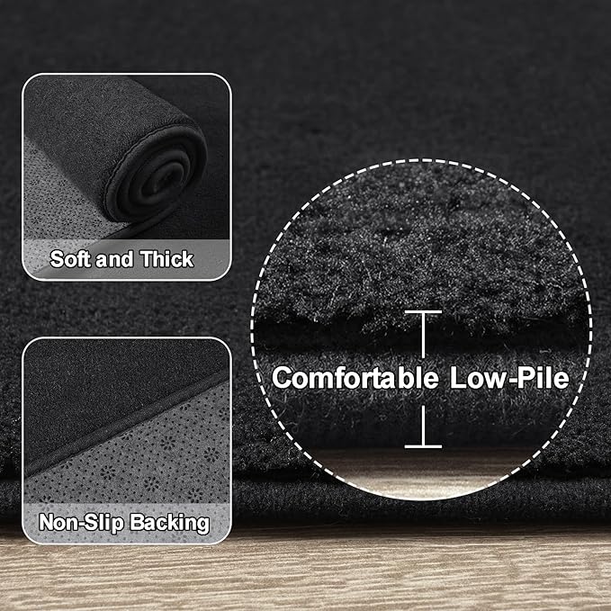 Amearea Black Round Area Rugs 4ft Washable Circle Rugs for Bedroom Living Room, Fluffy Indoor Thickened Memory Foam Rug, Non Slip Minimalist Circular Carpet for Kids Boys Girls Dorm Nursery Room Decor