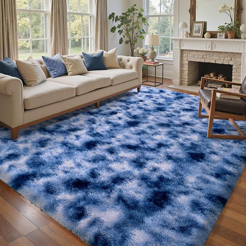 9x12 Ft Extra Large Shag Rugs for Living Room, Ultra Soft Fluffy Furry Area Rugs for Bedroom Indoor Floor, Aesthetic Carpet for Kids Home Decor (Blue)