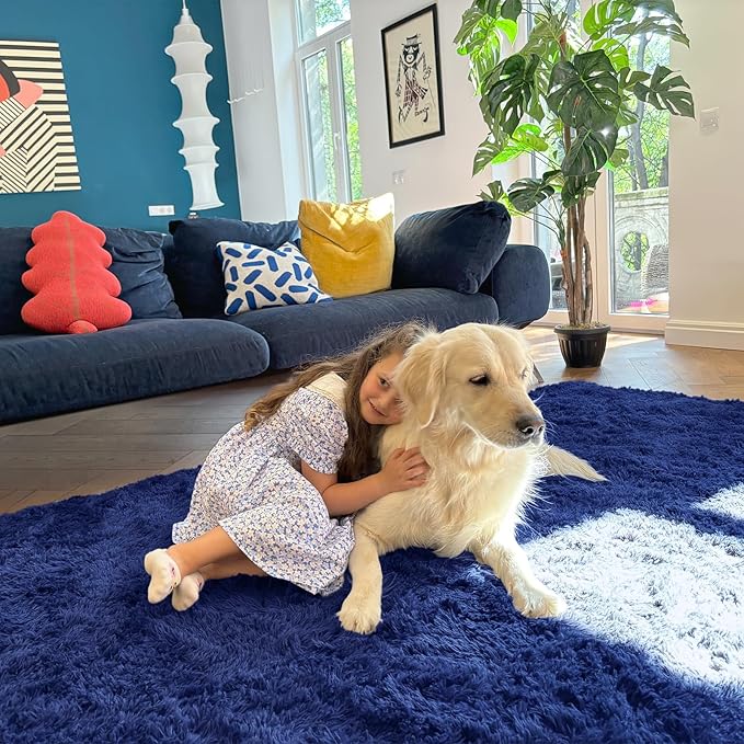 OLANLY 6x8 Machine Washable Large Area Rugs for Living Room, Bedroom, Soft Fluffy Shaggy Bedside Rug, Indoor Floor Carpet for Kids Girls and Boys, Dorms, Nursery, Home Decor Aesthetic, Navy Blue