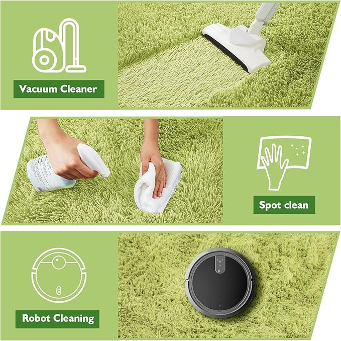 8x10 Fluffy Area Rugs for Living Room,Shag Area Rug for Bedroom,Grass Green Soft Fuzzy Rug Non-Shedding Indoor Plush Carpet for Kids Bedroom Nursery Home Decor