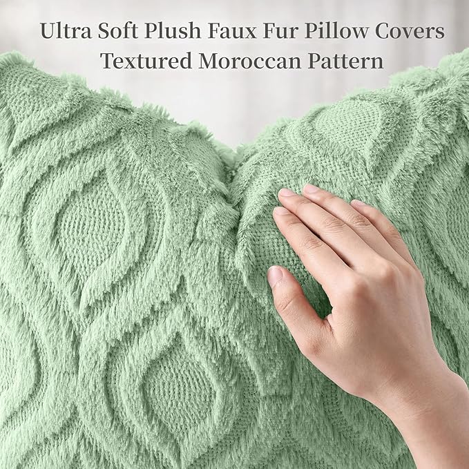 decorUhome Throw Pillow Covers 20x20 Inch Set of 2, Soft Plush Faux Wool Sage Green Solid Couch Pillow Covers, Accent Farmhouse Neutral Square Pillow Cases for Sofa Bed Living Room