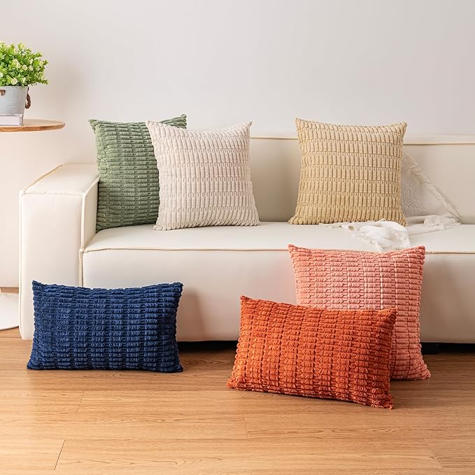Pack of 2 Corduroy Decorative Throw Pillow Covers 26x26 InchSoft Striped Pillow Covers Modern Farmhouse Home Decor for Sofa Living Room Couch Bed（Dark Brown）