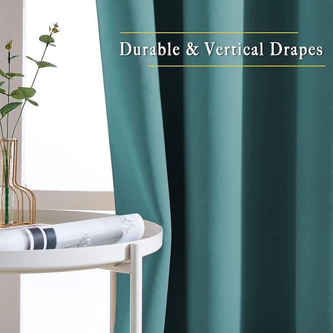 NICETOWN Sea Teal Blackout Doorway Curtains 80 inch Length 2 Panels, Grommet Light Reducing Thermal Insulated Privacy Door Curtains Window Treatments for Bedroom, W46 x L80