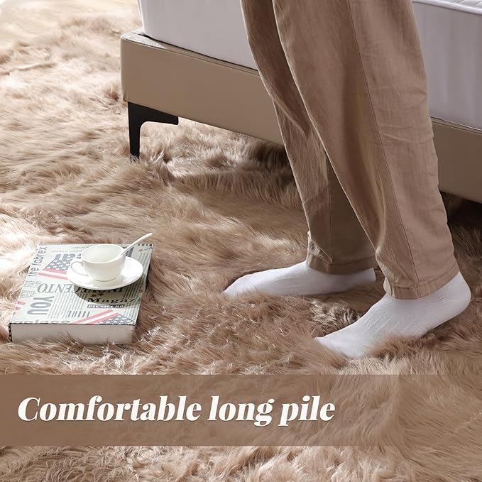 ORINOVA Beige Shag Faux Sheepskin Washable 4X6 Fur Rug for Living Room Bedroom Fluffy Furry Area Rug Rectangle Nursery Decor Rug