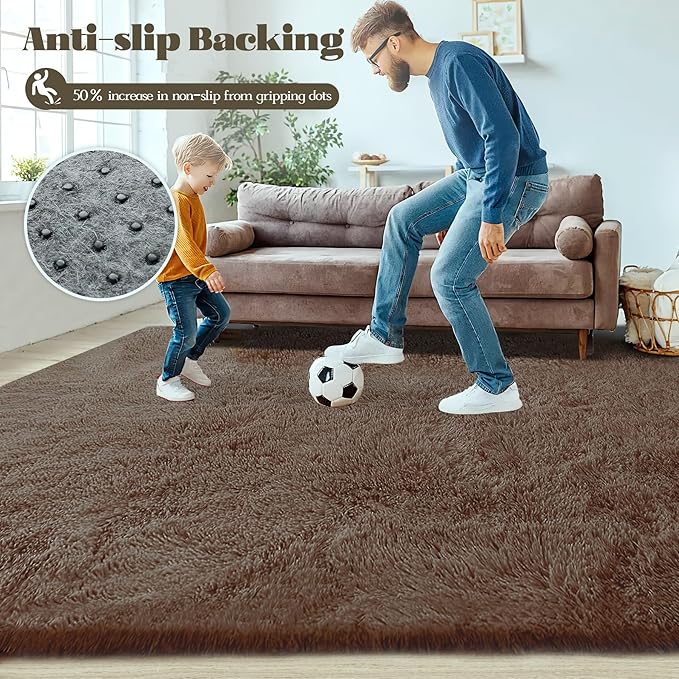 8x10 Area Rugs for Living Room: Fluffy Shag Soft Washable Rug Large Fuzzy Plush Indoor Carpet for Bedroom Nursery Playroom Kids Girls Boys Room (Coffee, 8'x10')