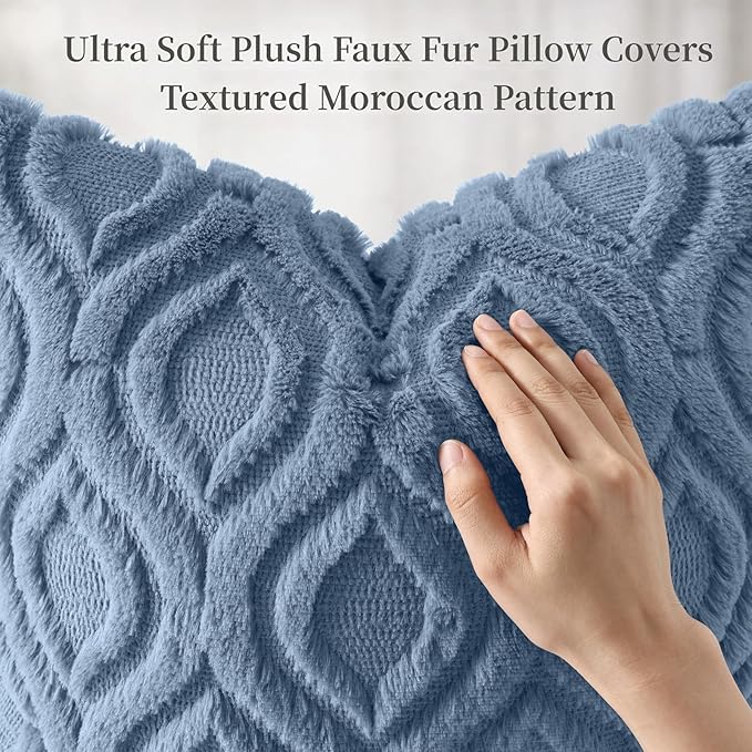 decorUhome Throw Pillow Covers 16x16 Inch Set of 2, Soft Plush Faux Wool Dusty Blue Solid Couch Pillow Covers, Accent Farmhouse Neutral Square Pillow Cases for Sofa Bed Living Room