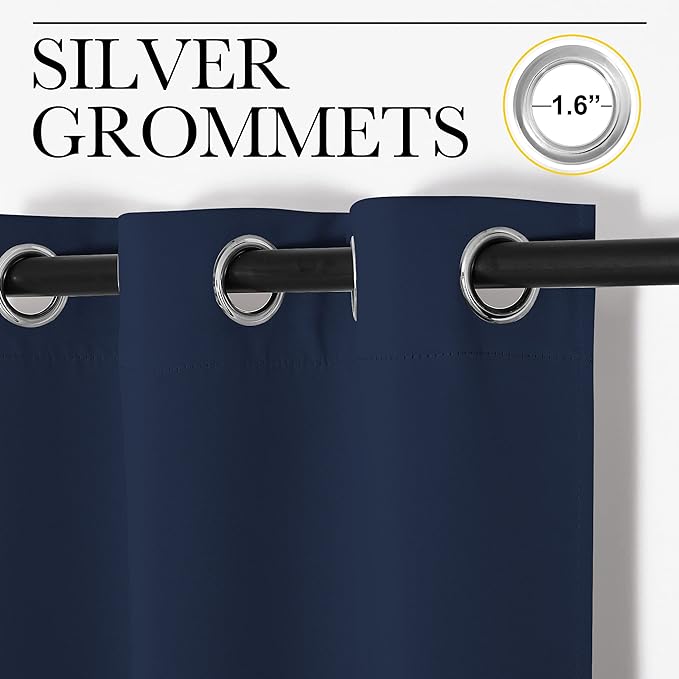 NICETOWN Blackout Curtains Panels for Living Room, 2 Panels, 66 x 92 Inch, Navy, 3 Pass Microfiber Noise Reducing Thermal Insulated Solid Ring Top Blackout Window Drapes