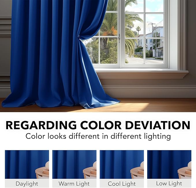 Deconovo Blackout Curtains Back Tab and Rod Pocket Thermal Insulated Room Darkening Curtains for Living Room 52Wx108L Inch Royal Blue 2 Panels