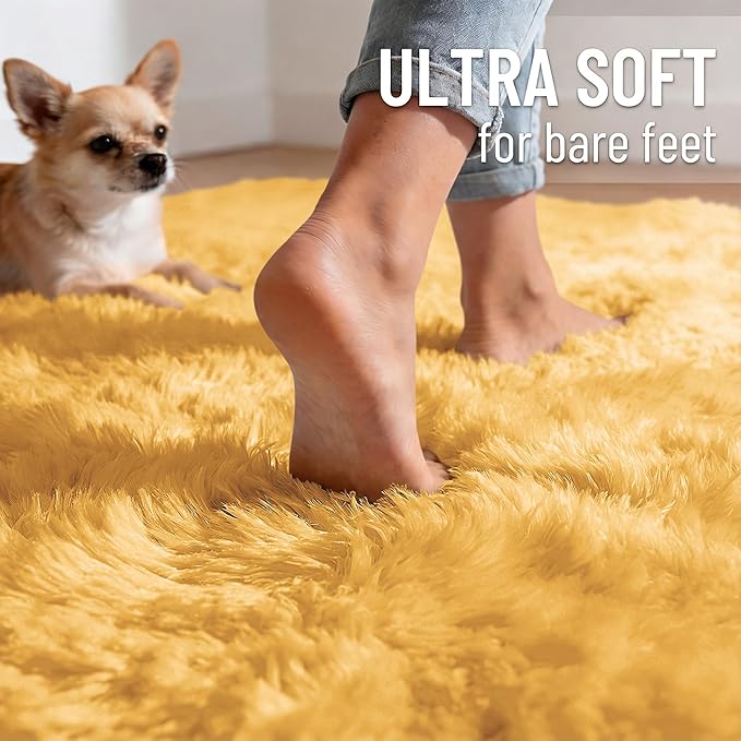 OLANLY 6x9 Machine Washable Large Area Rugs for Living Room, Bedroom, Soft Fluffy Shaggy Bedside Rug, Indoor Floor Carpet for Kids Girls and Boys, Dorms, Nursery, Home Decor Aesthetic, Mustard Yellow