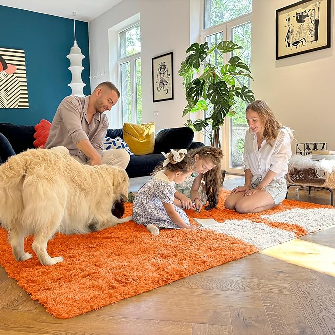 OLANLY 3x5 Machine Washable Small Bedside Rug, Soft Fluffy Shaggy Rugs for Living Room, Bedroom, Indoor Floor Carpet for Kids Girls and Boys, Preppy Dorms, Nursery, Home Decor Aesthetic, Orange