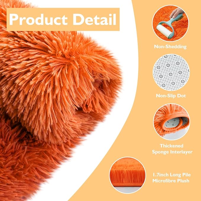 9x12 Fluffy Area Rugs for Living Room,Orange Large Fuzzy Shag Area Rug for Bedroom,Soft Non-Shedding Indoor Plush Carpet for Kids Bedroom Nursery Home Decor