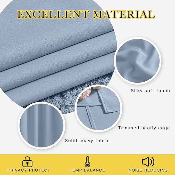 NICETOWN Blackout Vintage Blue Curtains 84 inches Long, Grommet Room Darkening Thermal Insulated Sound Dampening Window Treatments for Bedroom/Home Office, 2 Panels, W46 x L84