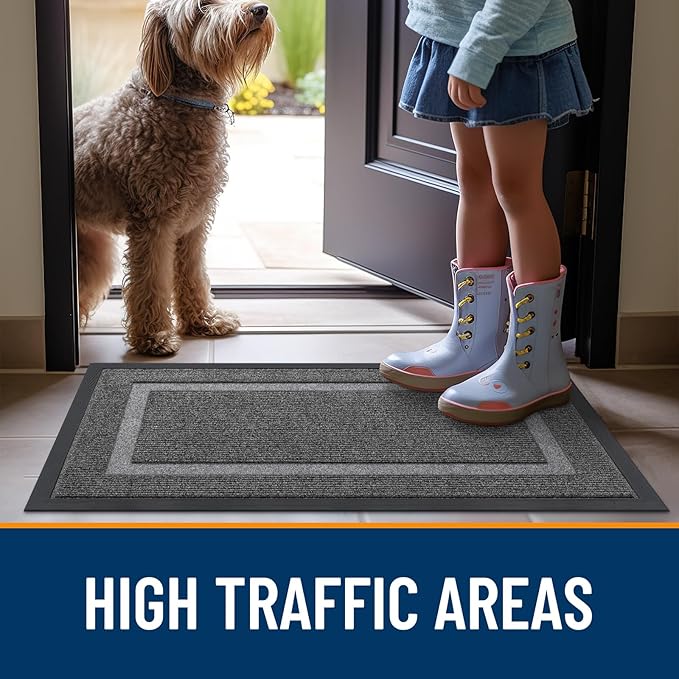 OLANLY Front Door Mat Indoor Outdoor Entrance, Waterproof All-Season, All-Weather Doormat, Sturdy Natural Rubber, Fade Resistant, Low Profile, Easy Clean Patio Porch Entryway Mat, 33x21, Dark Grey
