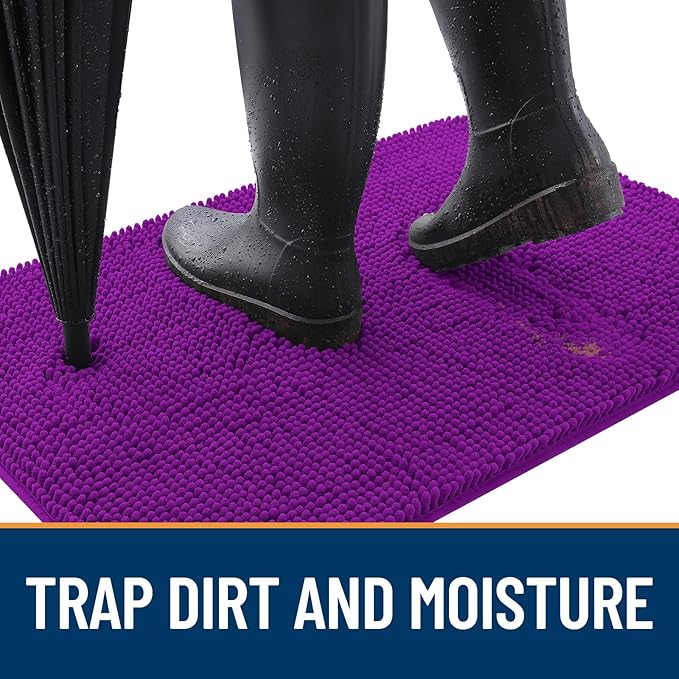 OLANLY Dog Door Mat for Muddy Paws 32x20, Absorbs Moisture and Dirt, Absorbent Non-Slip Washable Doormat, Quick Dry Chenille Mud Mat for Dogs, Entry Indoor Entryway Carpet for Inside Floor, Purple