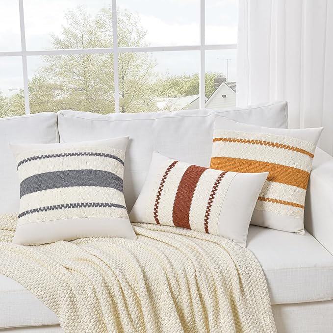Fancy Homi Set of 1 Mustard Yellow Fall Decorative Throw Pillow Cover 16x16 Inch for Couch Bed Sofa, Autumn Halloween Thanksgiving Home Decor, Soft Cotton Aesthetic Cushion Case