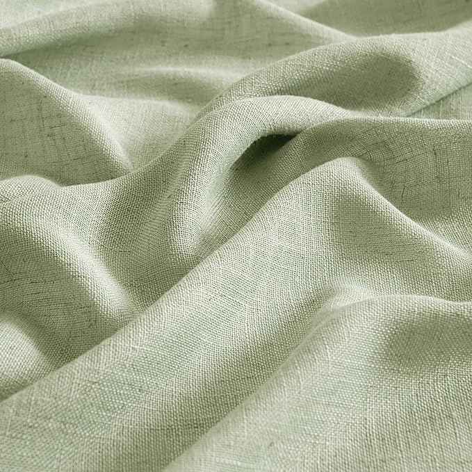 MIULEE Sage Green Linen Curtains 100 Inch Length 2 Panels for Bedroom Living Room, Soft Thick Linen Textured Window Drapes Semi Sheer Light Filtering Back Tab Rod Pocket Burlap Look Decor